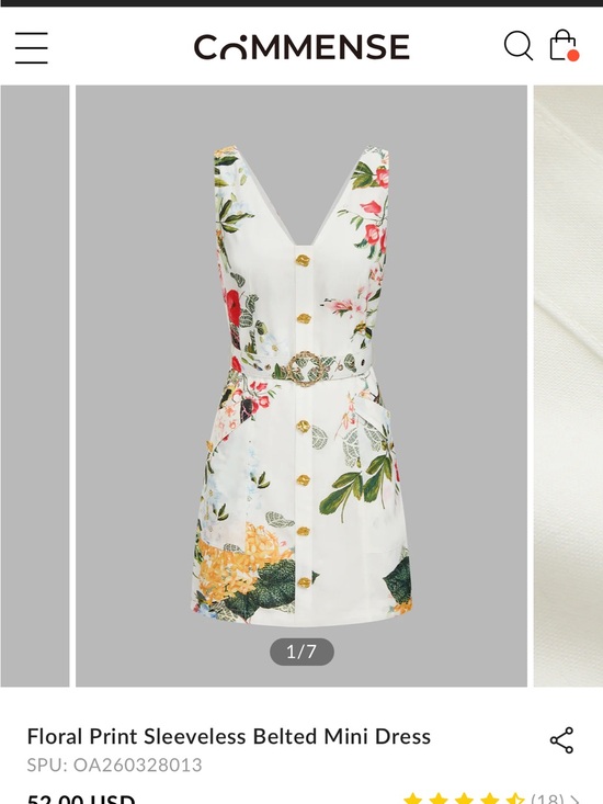 Commense Dresses & Skirts - Commense White Floral Print Sleeveless Belted Mini Dress